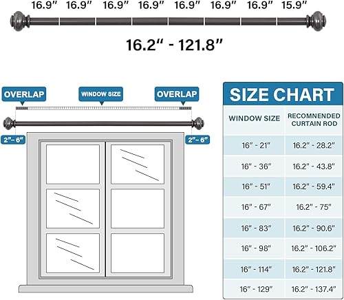 Miniatura 107 de H.VERSAILTEX - Cortinero para ventana ajustable y decorativo de 3/4 pulgadas de diámetro, para una sola ventana, con remates clásicos