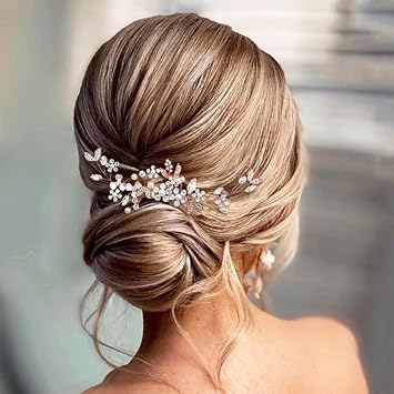 Casdre Crystal Bride Wedding Hair Comb Rhinestone Bridal Hair Piece Flower Hair Accessories for Women and Girls A Rose Gold
