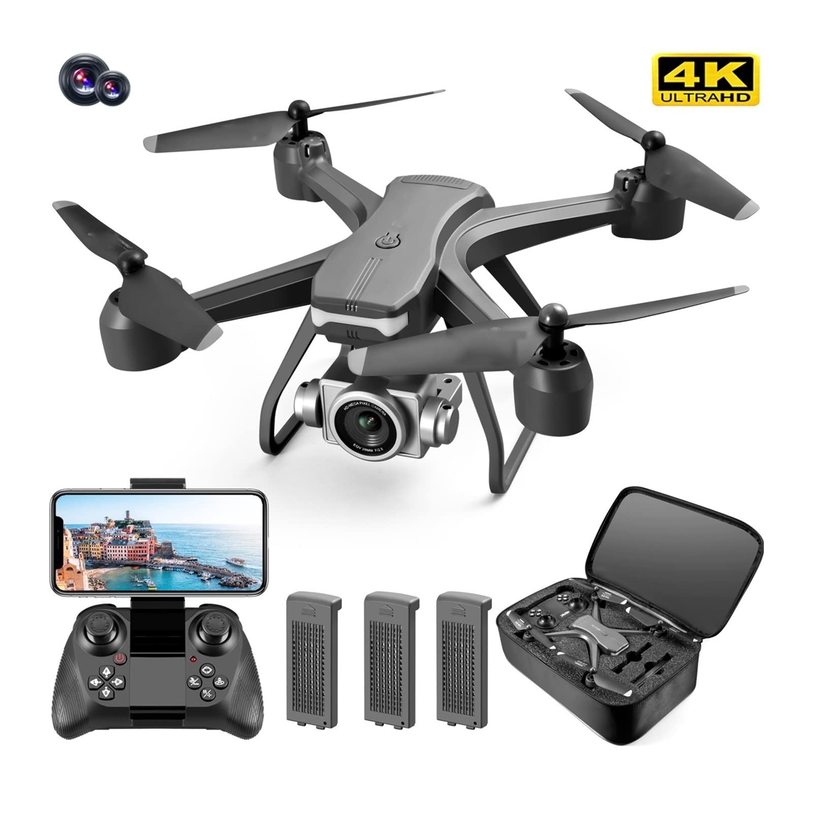 Dron Drone 4k Zawód HD Kamera szerokokątna 1080P WiFi FPV Drone Podwójna kamera Wysokość Utrzymuj drony Kamera Helikopter Zabawki (Kolor: 1080P-Podwójna kamera-3B Rozmiar: 1) (Podwójna kamera 1080P)