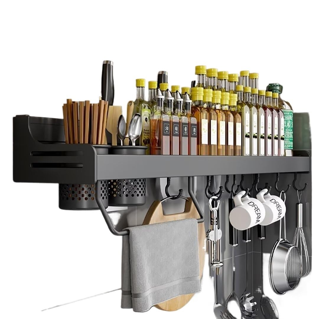 MYUYEE Wall Mounted Spice Rack Stainless Steel Spice Stor Cutlery Holder Organiser(Gris-60Cm)