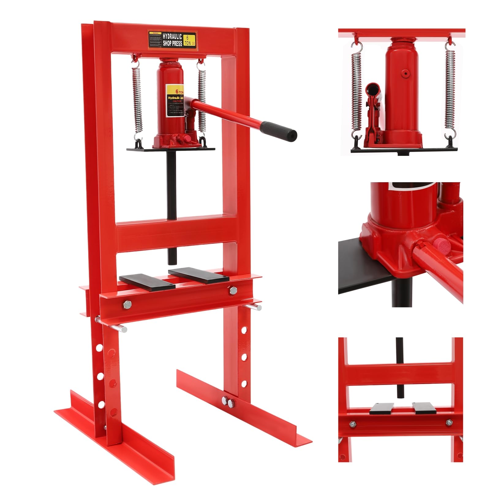 Presión máxima 6T prensa hidráulica | prensa manual de taller | distancia de trabajo 0-28 cm | 50 x 40 x 90 cm | Para reparación de automóviles o para doblar, enderezar y perforar metal | forma de H rojo