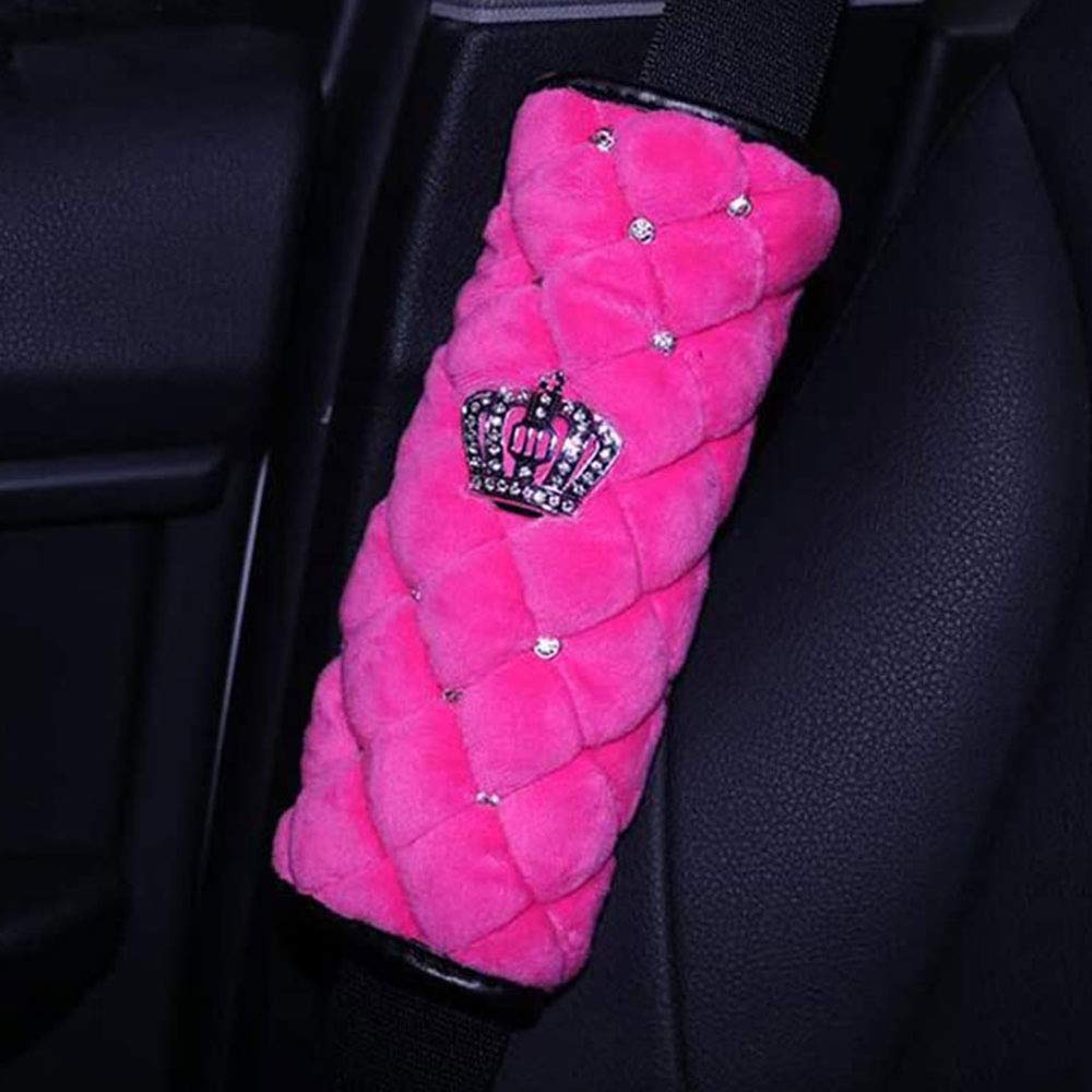 Universal ion Cover Set : Queen's Steering Wheel Cover for Woman Car Seat Belt Shouldads Gear Shift Cover Bling Crown Decor Car