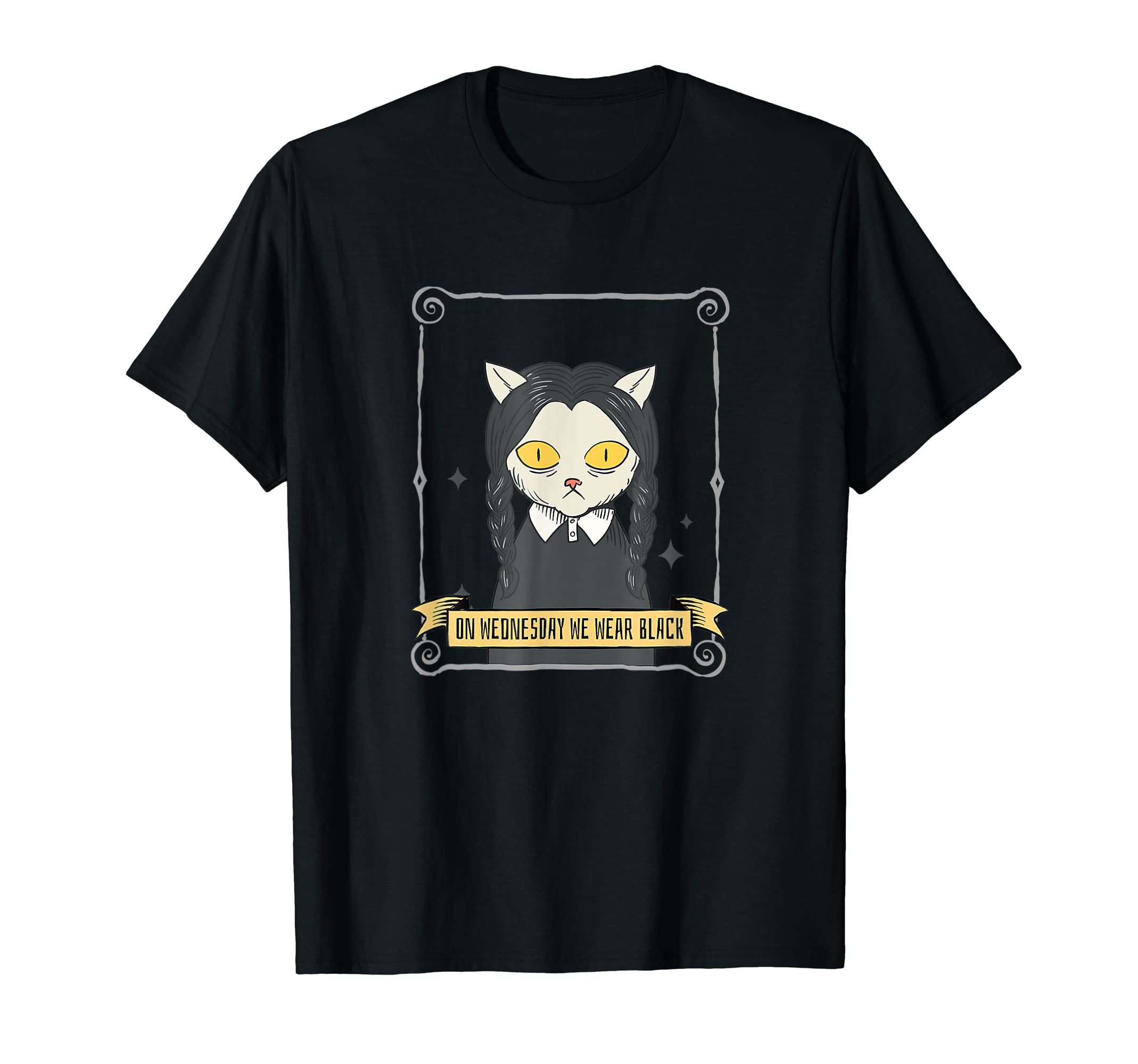 CATFUNNY HALLOWEEN ON WEDNESDAY WE WEAR BLACK SPOOKY CA EMO T-Shirt