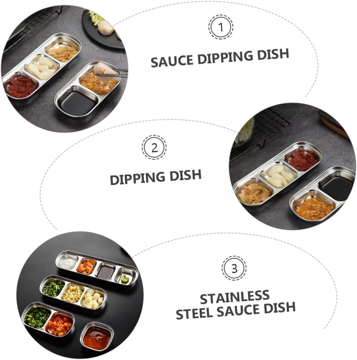 Zerodeko Set of Sauce Dishes Stainless Steel Seasoning Dips Divided Sauce Dishes for Side Vinegar