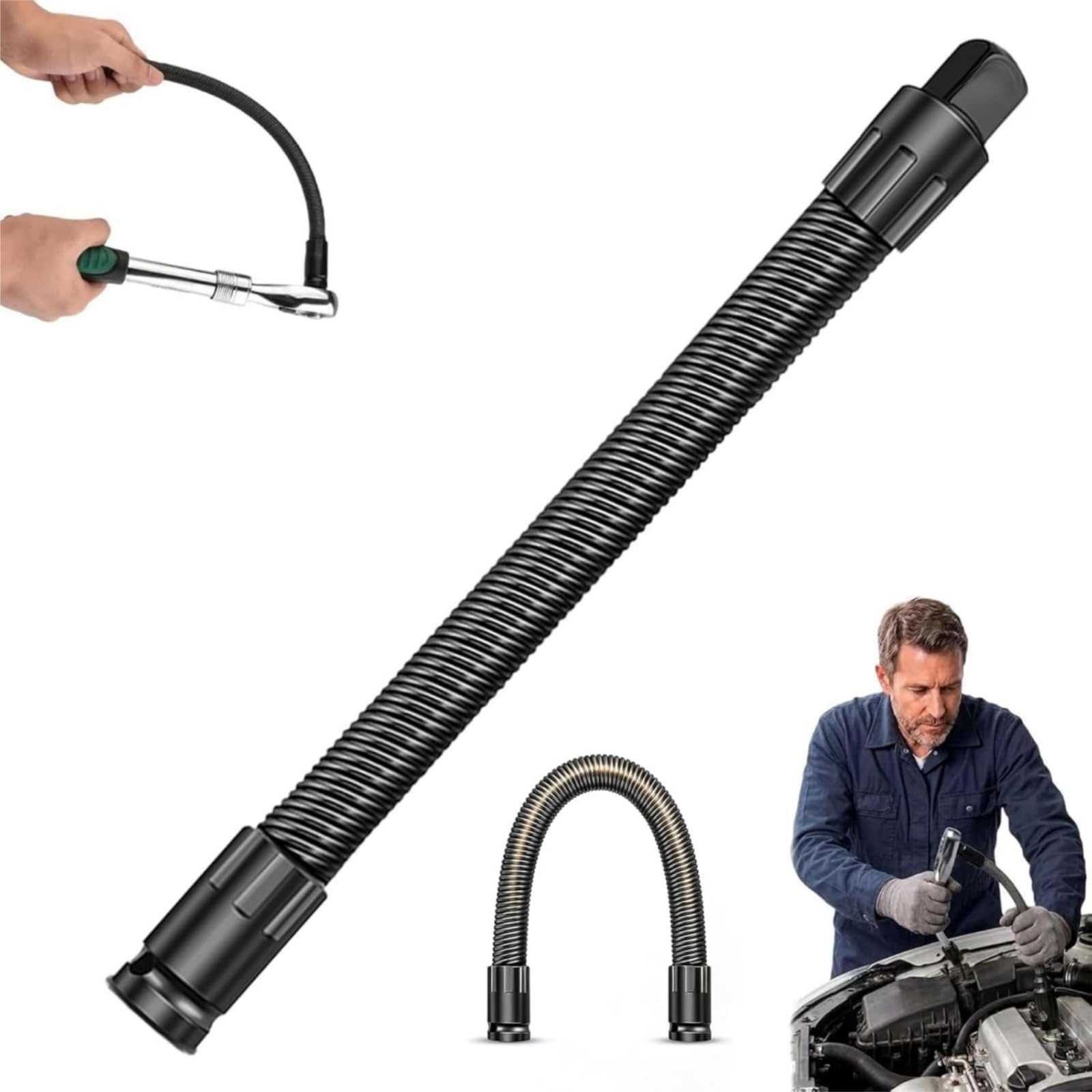 1/2 Flexible Shaft Extension Extender Torque Socket,Wrench Extender,Spring Steel Shaft Ratchet Extension,Electric Wrench Connecting Rod,Bendable,360° Flex Reach,For Outlets Automotive Repair(250mm)