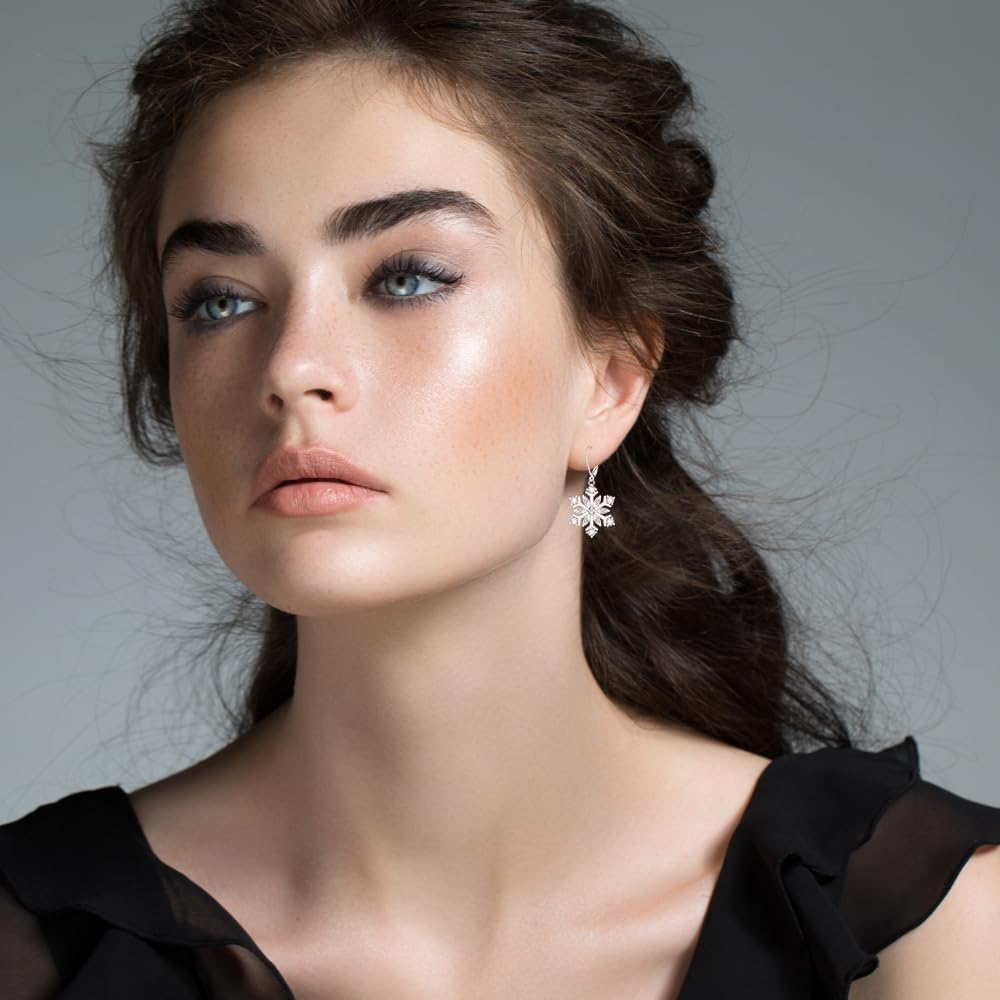 Snowflake Earrings for Women Christmas Earrings Dangle Sterling Silver White Snowflake Crystal Winter Earring Drop white gold Holiday Jewelry Birthday Gifts - Image 4