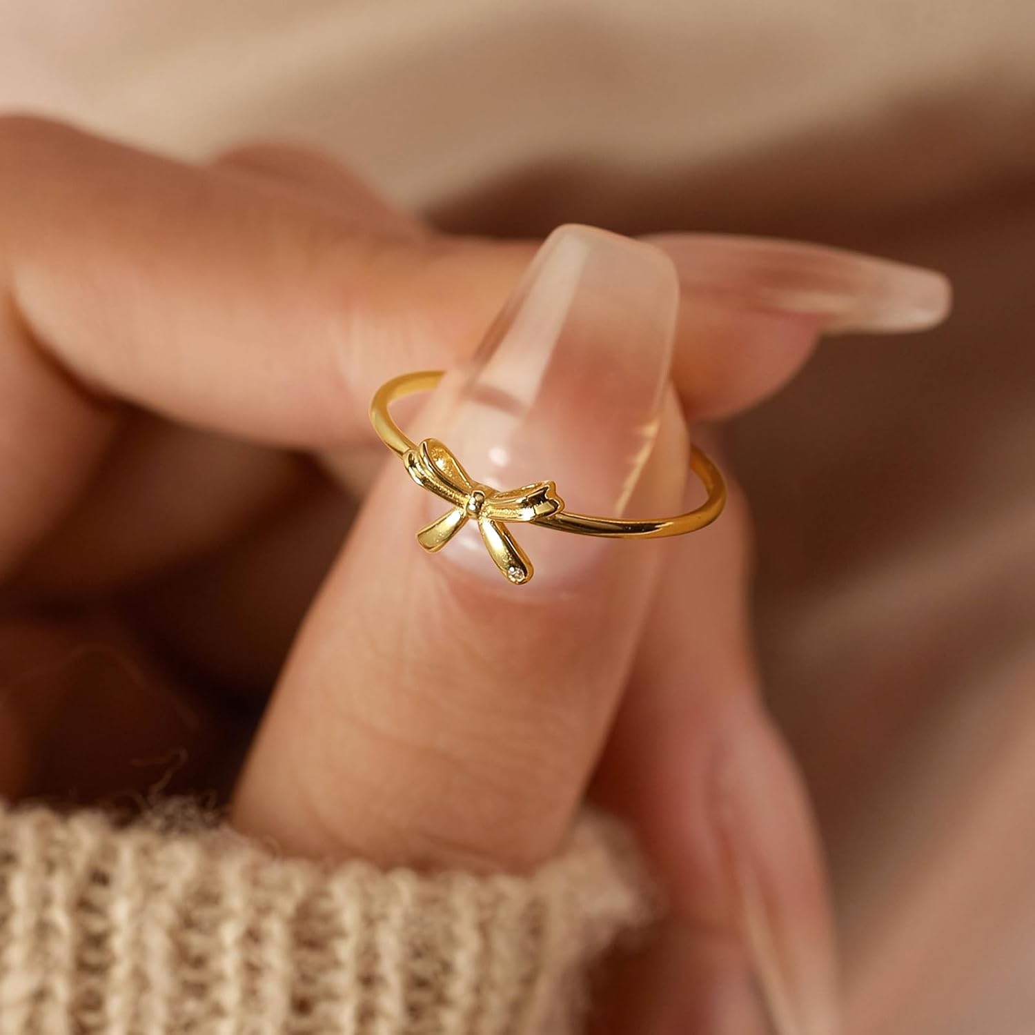 Bow Rings for Women Girls Mother Daughter Friendship Knot Ring 925 Sterling Silver Dainty 14K Gold Plated Promise Rings for Her Birthday Mothers Day Gifts