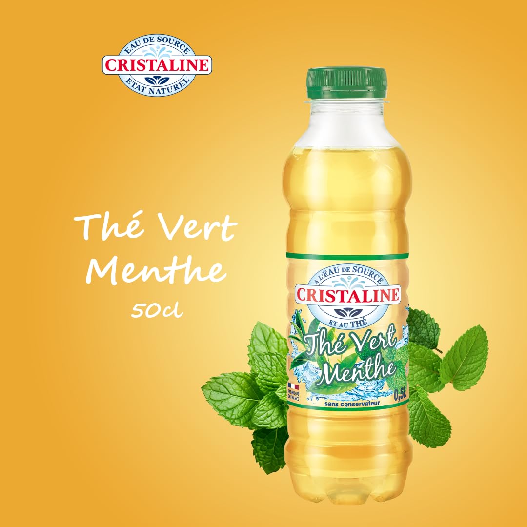 Cristaline Eau de Source Aromatisée Thé Vert Menthe, 50cl, Lot de 24 Bouteilles