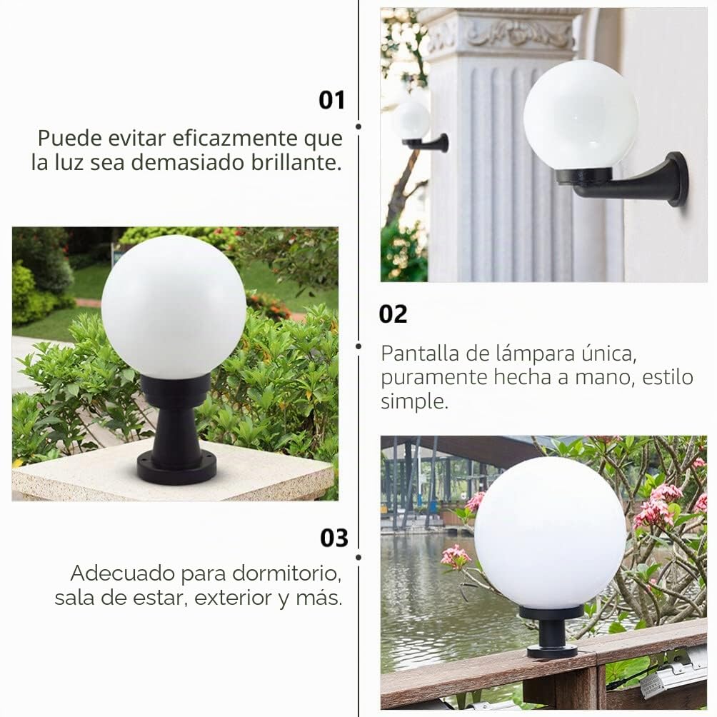 Alipis Globo de Repuesto para Lámpara de Acrílico Cubierta de Globos de Luz Redondos con Apertura sin Cuello Pantalla para Farolas Exteriores para Accesorios de Pared de Techo