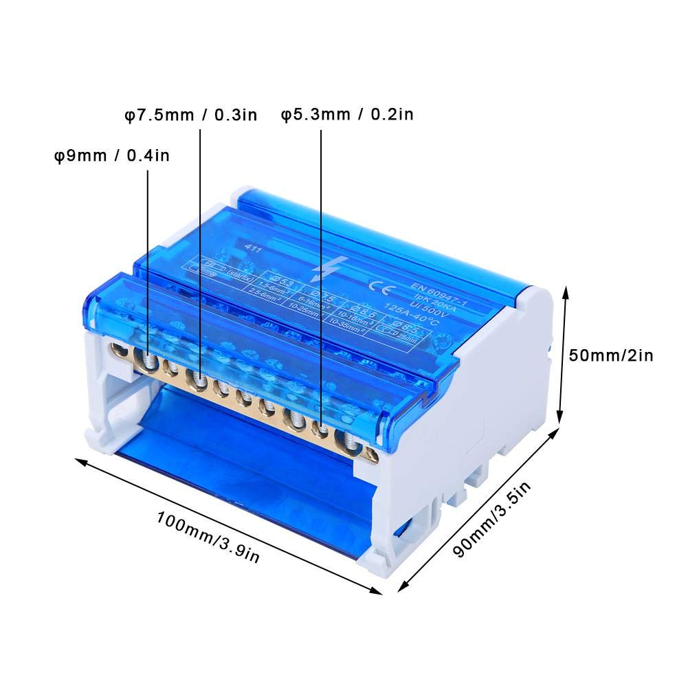 Bornier Electrique Rail DIN 4 Pôles 100A Repartiteur Electrique Monophasé Boîte de Distribution Electrique avec Connecteurs en Laiton Isolation Anti-Poussière Pour Tableaux Electriques et Automatisme
