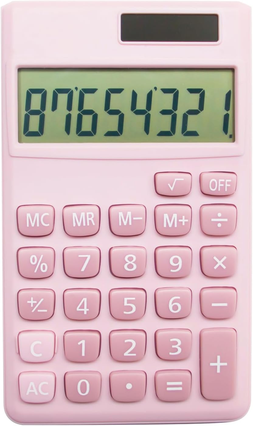 Basic Standard Calculators Small Digital Desktop Calculator with 8-Digit LCD Display, Battery Solar Power Smart Calculator Children's School Adult Office Family Standard Functions (8 Bit Pink)