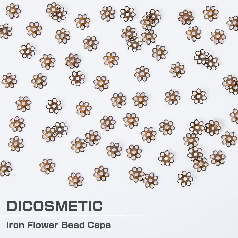 DICOSMETIC 1000Pcs Flower Bead End Caps Antique Bronze Cap Ends Spacer Beads Multi-Petal Spacer Beads Filigree End Caps Hollow Iron Bead Cap for Jewelry Making, Hole: 1mm