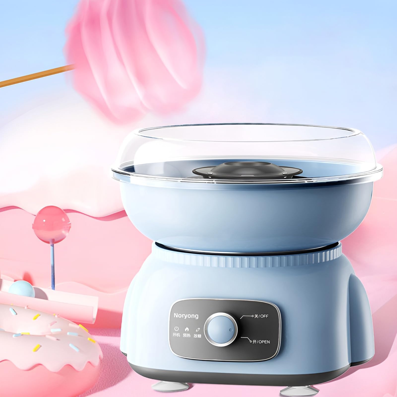 Máquina De Algodón De Azúcar 500W, Máquina De Algodón De Azúcar con 200 Palitos De Bambú Y Cuchara De Azúcar, Máquina De Algodón De Azúcar para Cumpleaños, Día del Niño Y Navidad Blue