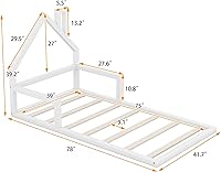 Vista 2 de Harper & Bright Designs Cama de suelo de tamaño individual con cabecera en forma de casa, marco Montessori, cama de plataforma para niños, Blanco