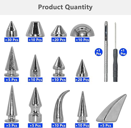 Miniatura 3 de 150 juegos de picos y tachuelas punk, 13 formas de clavos de cono de cuero, remaches góticos con tornillos traseros con herramientas de instalación