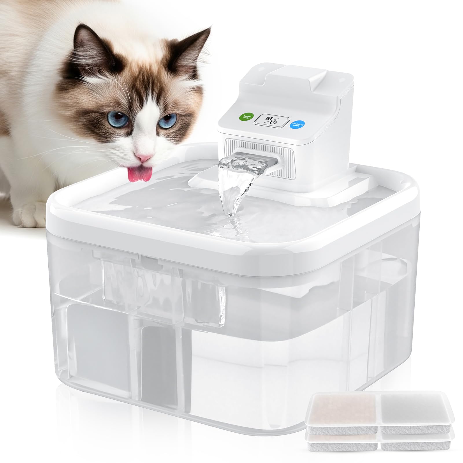 CAWJUG Cat Water Fountain for Drinking, 2L Cat Fountain Quiet Rechargeable