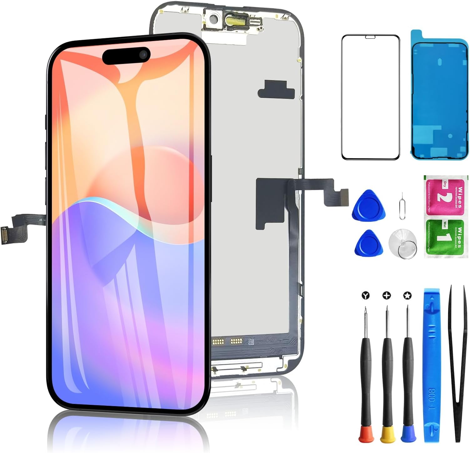 for iPhone 16 Pro Max Screen Replacement, 6.9 inch LCD Display 3D Touch Full HD Digitizer Frame Assembly, Compatible with A3296,A3084,A3295,A3297 Models, Repair Kit + Screen Tempered Protector