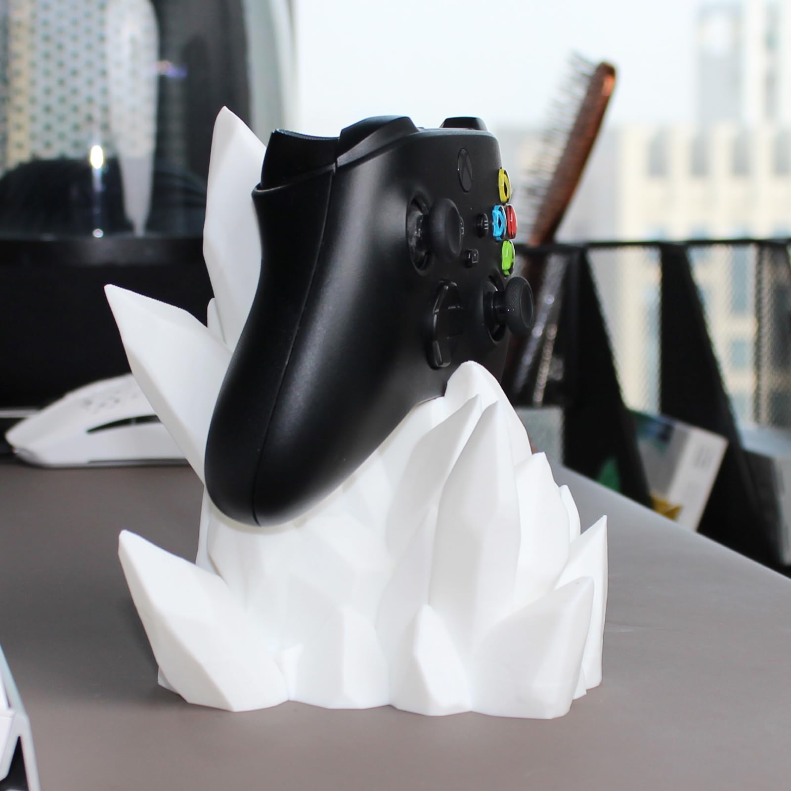 3D-Druck Handgrip-Ständer mit Kristall-Design, E-Sport-Raumdekor, für PS5, Xbox und andere Konsole,Kopfhörnerhalter,Weiß
