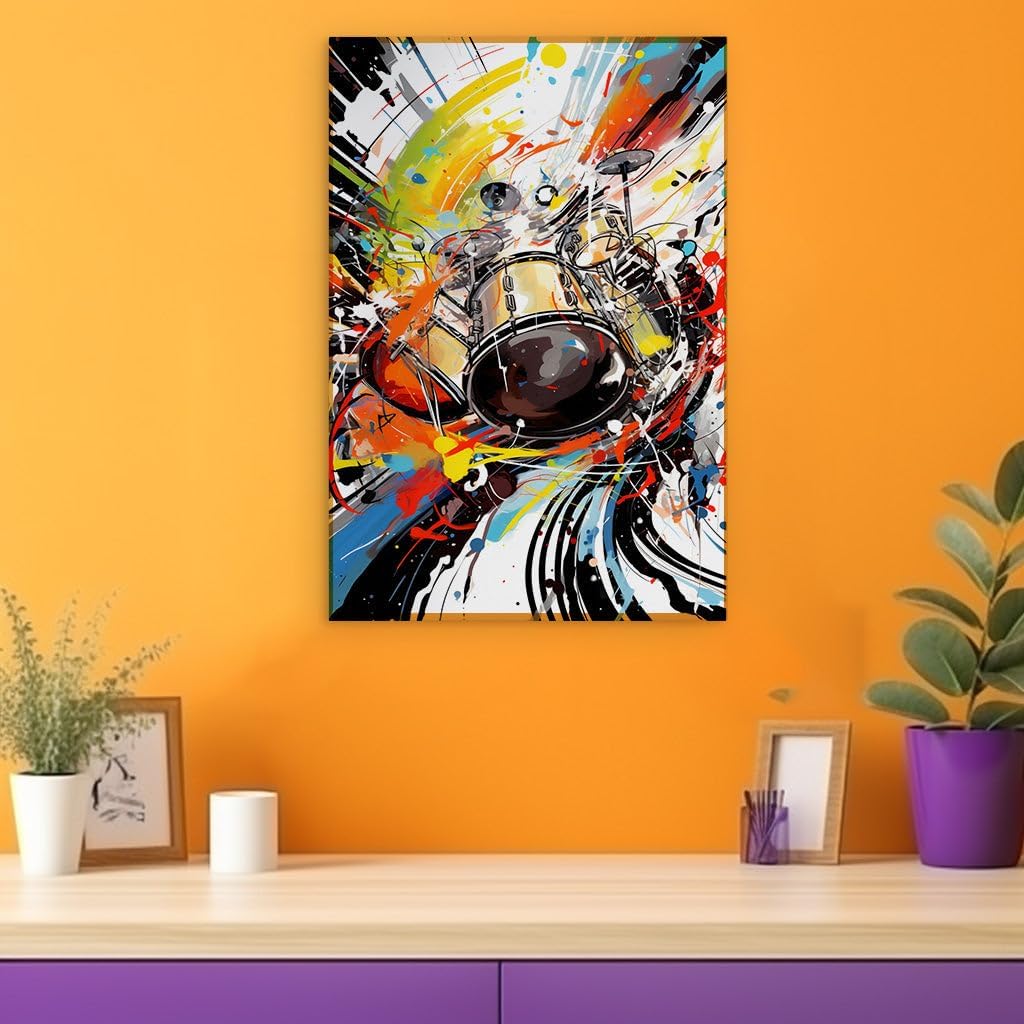 Canvas for Living room. Rhythmic Explosion A Dynamic Drummer's Abstract Adventure in Color, 27 x 18 inch Canvas Wall Art - Geometric Design - Modern Home Decor - 69x46 cm (27x18 inch)