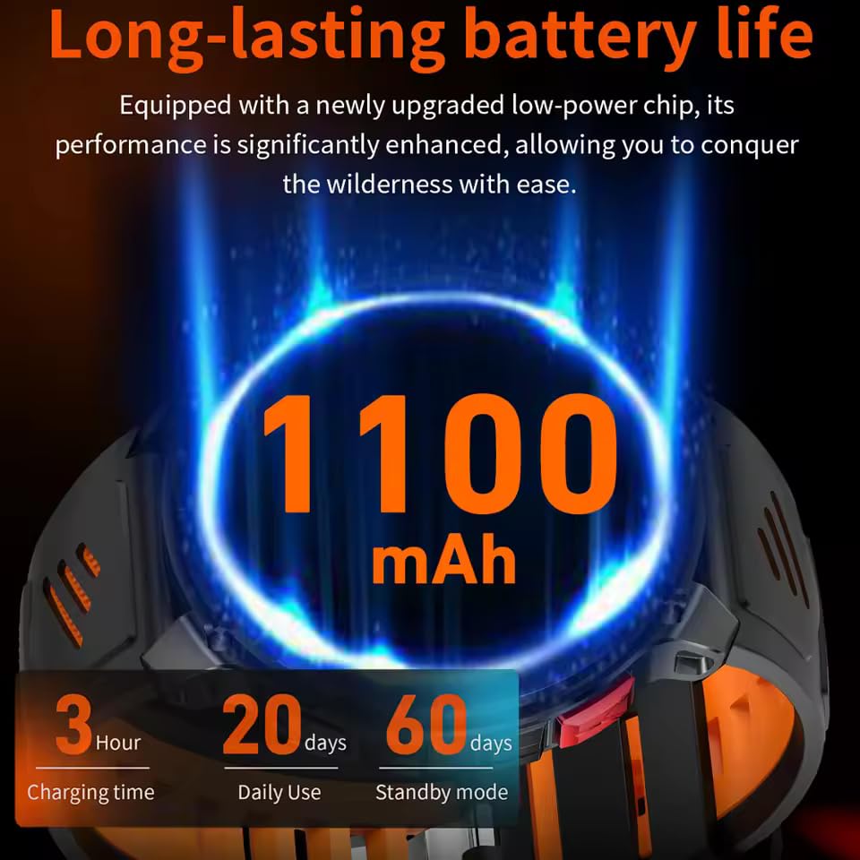 Image of Shyenah HT-Venture (HT33) Military Grade Sports Adventure Smartwatch with Compass,Flashlight, HD Voice Calling, Big 1.7 inch IPS HD Display, IP68, Heart Rate, SPO2, Huge 1100mAh Battery (Black)