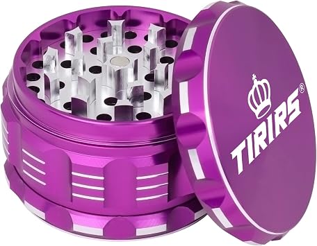 2.5 Inches 4 Pieces Premium Herb Grinder - Aluminium Large Spice Grinder with Pollen Catcher, with Pollen Scraper and Cleaning Brush, Purple