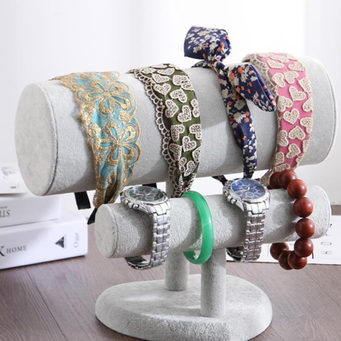 PLAFOPE Doppellagiger Stirnband und Armband Präsentationsständer aus Lint und Pvc mit Feiner Textur Sicher zur Schmuckaufbewahrung zu Hause
