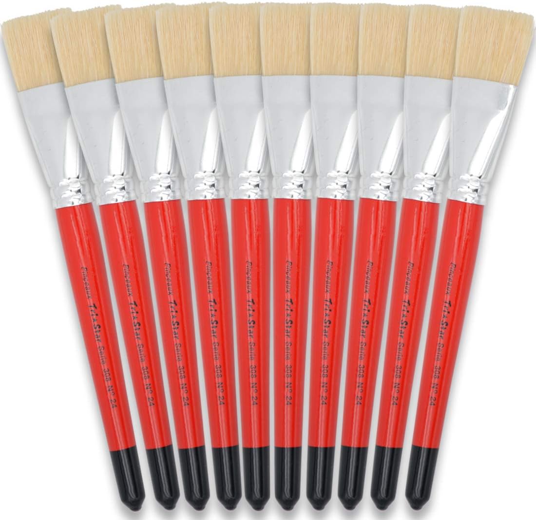 Tristar Series 308 Hog Silk Flat Brushes - Red (Pack of 10) No. 9 Flat Brushes red