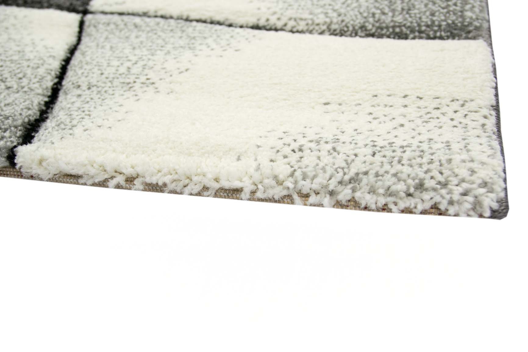 Teppich-Traum Kurzflor Teppich Karo-Patchwork Grau Schwarz Weiß 80x300 cm | Pflegeleicht, schmutzabweisend, strapazierfähig und OEKO-TEX geprüft, Konturenschnitt, für Fußbodenheizung & Wohnbereich