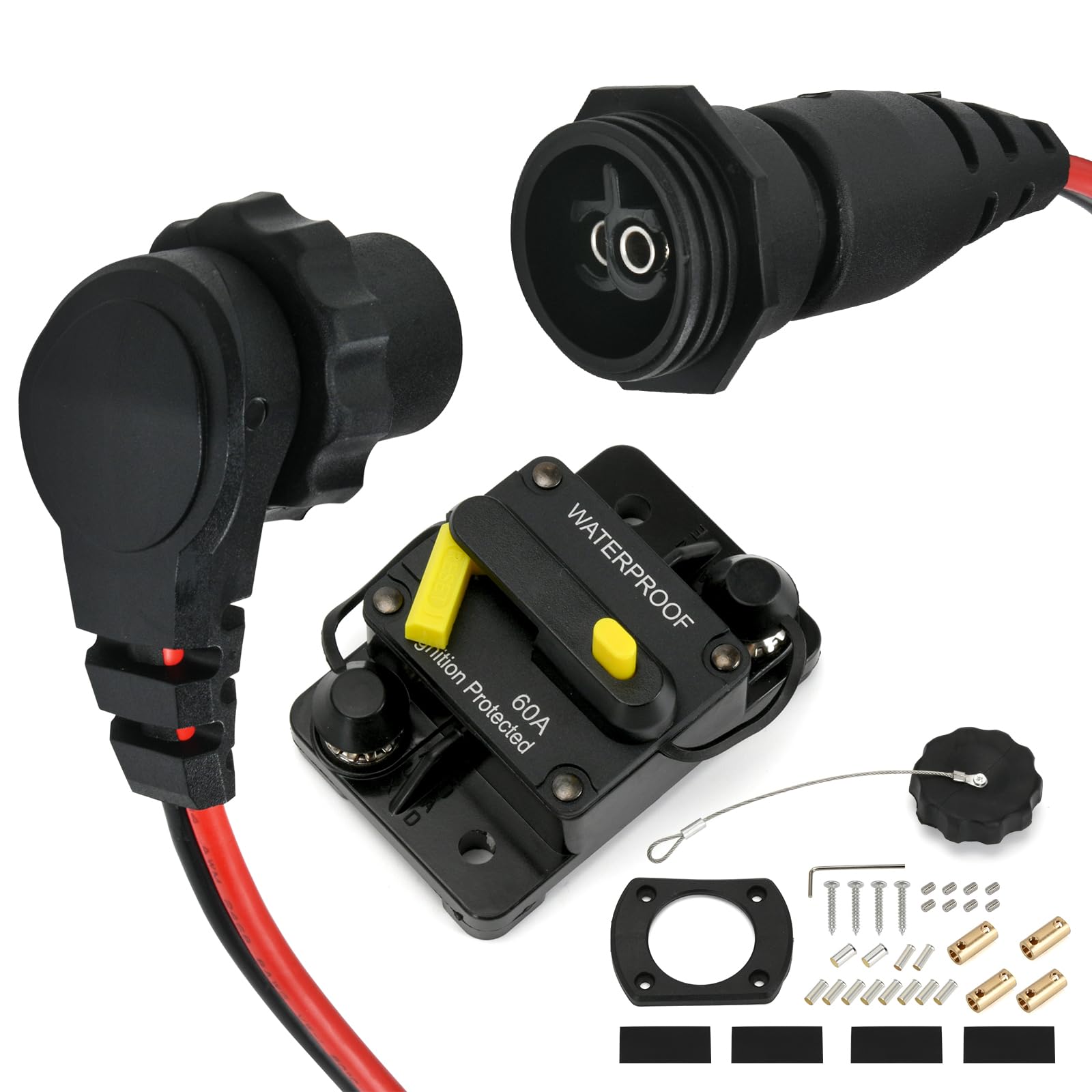 Photo 1 of 1865120 MKR-28 Trolling Motor Plug Receptacle Combo and 1865115 MKR-27 60 AMP Circuit Breaker Fit for Minn Kota 12/24/36V/48V Trolling Motor Freshwater and Saltwater