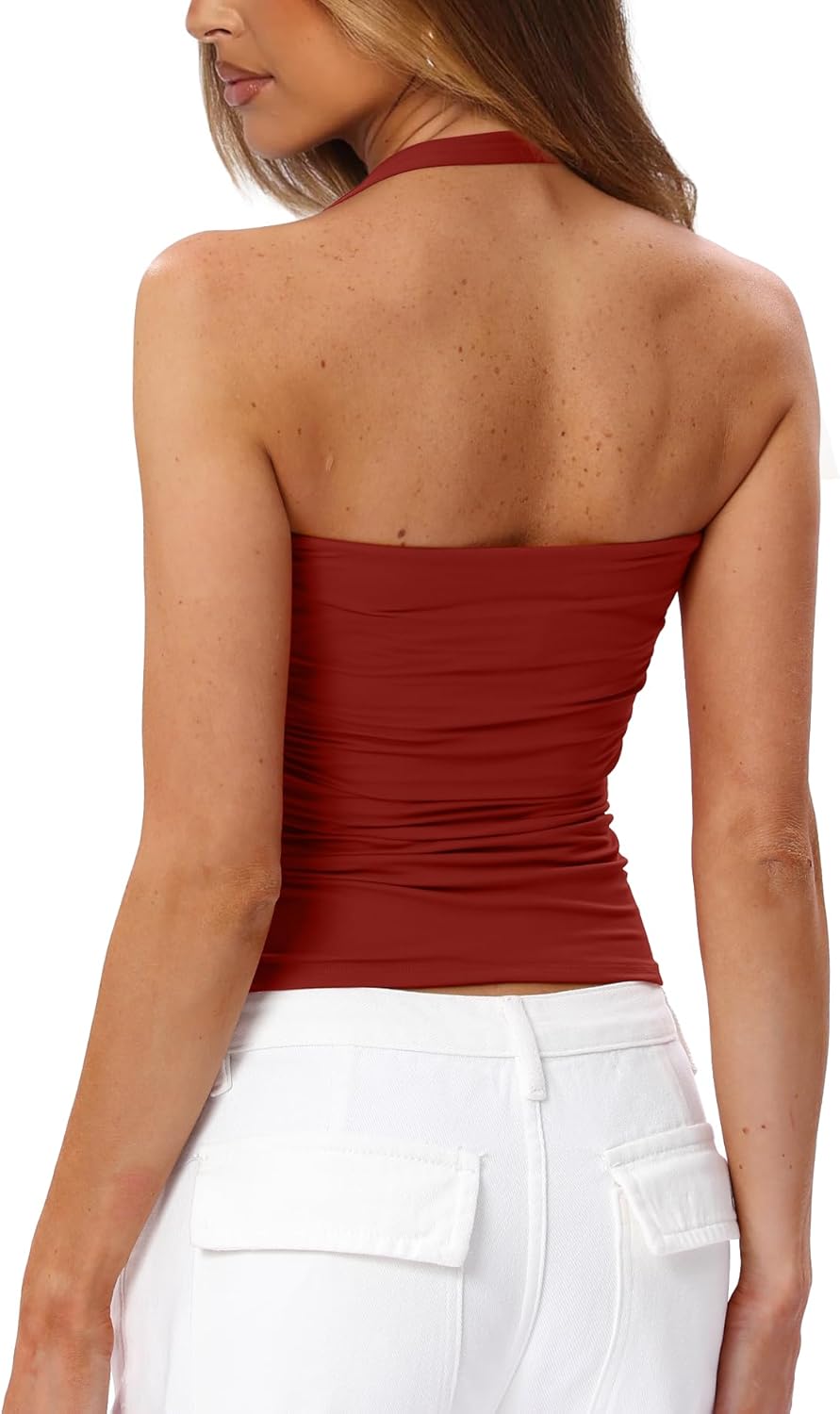 Darong Women's Halter Tank Tops with Built in Bra Double Lined Backless Y2K Shirts 2026 Trendy Going Out Cami - Image 2