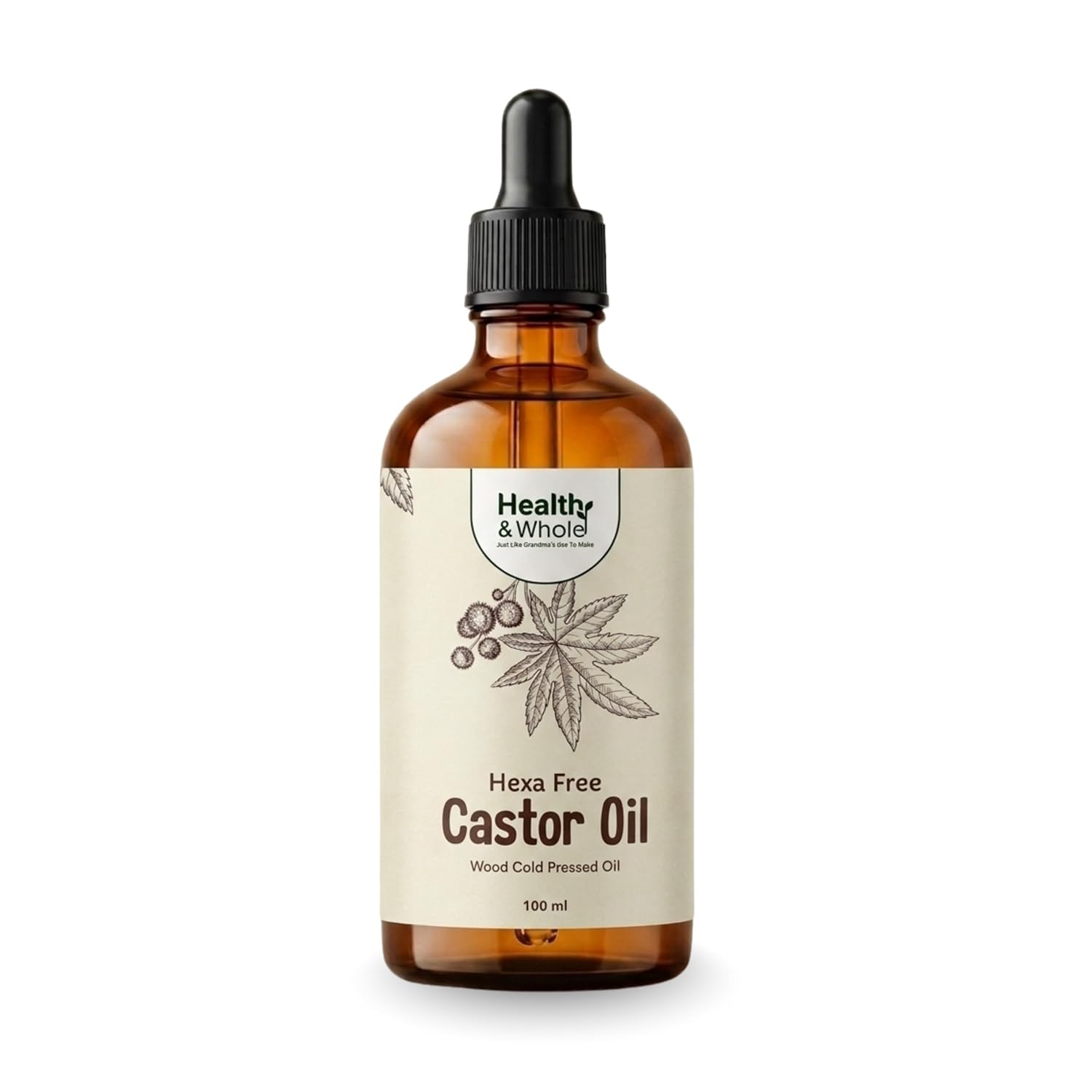 Health and Whole Castor Oil 100ml | Cold Pressed Castor Oil, 100% Pure & Natural, Hexane-Free | Castor Oil for Hair Growt...