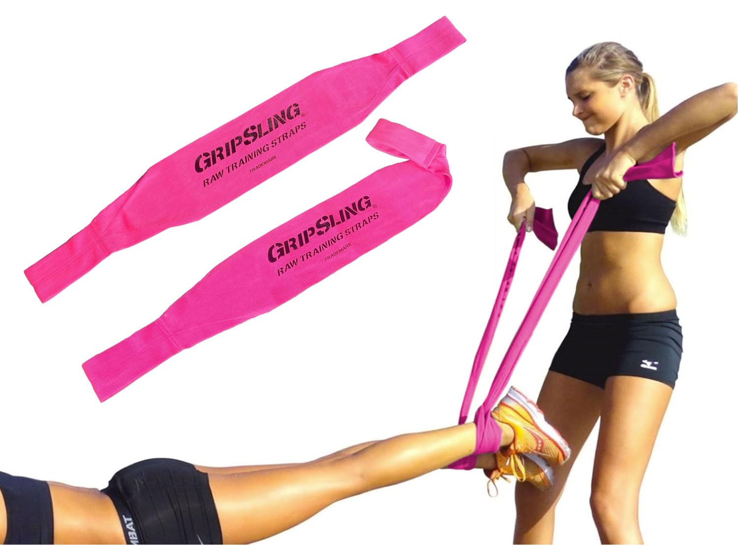 GripSling Raw Training Straps for Bodyweight Strength Training and Calisthenics Exercise, Fitness, and More - Perfect for Home, Gym, Traveling, and Outdoor Workouts- 2 Piece Handles - Hot Pink