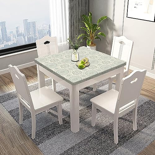 SongYi Elastic Edge Fitted Polyester Tablecloth Square, Vintage Pattern Home Decorative Table Cover, Washable Tablecloths for Kitchen Living Room BBQ Picnic Use, Fits 36