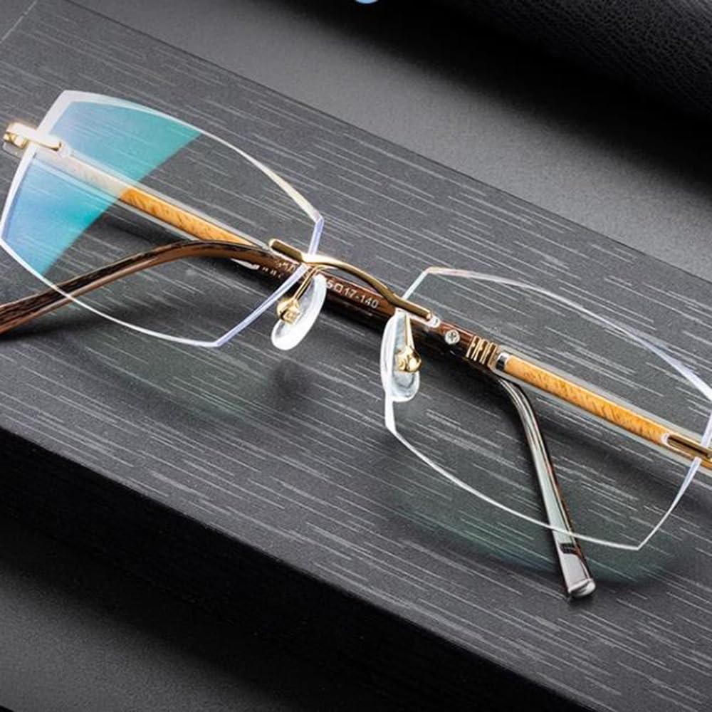 Gafas de lectura Fotocrómico,metal HD Gafas de computadora Rectangulares Gafas de lectura corte de diamante sin marco-Hombre