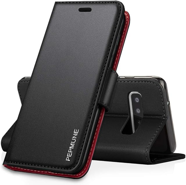 Pepmune Compatible with Samsung Galaxy S10 Case Premium PU Leather Wallet Case Flip with Cash and Card Slots Magnetic Stand Phone Case Cover for Samsung S10,Black