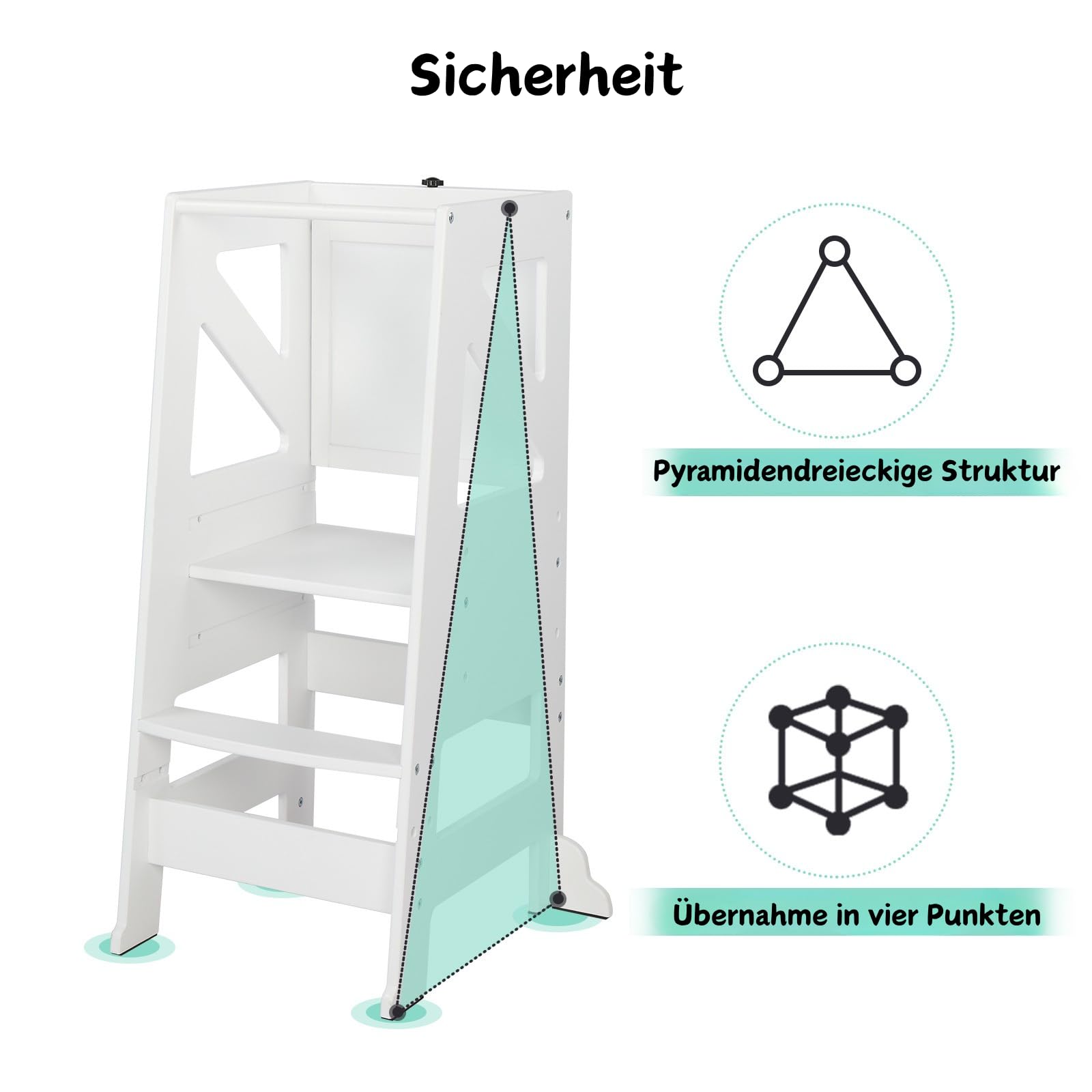 LEADZM Montessori Lernturm ab 18 Monaten – 2-in-1 höhenverstellbarer Learning Tower mit Tafel | Höchste Stabilität durch Festes Design & Massivholz für Küche, Bad und Kinderzimmer