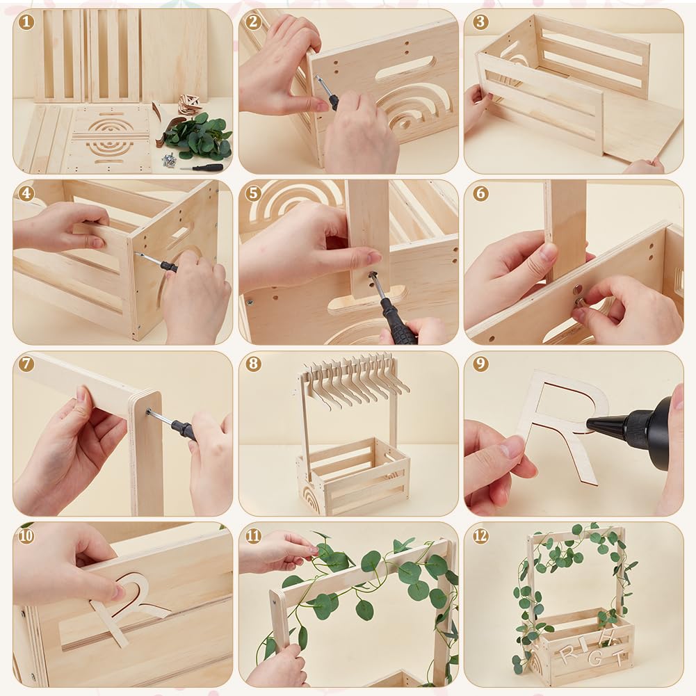 UNICRAFTALE Wooden Babys Shower Crate Closet Baby Storage Crate Hamper Shower Party Basket with Handle with 10pcs Kid's Hanger Welcome Baby Gifts Pregnancy Gifts for New Parents - Image 4