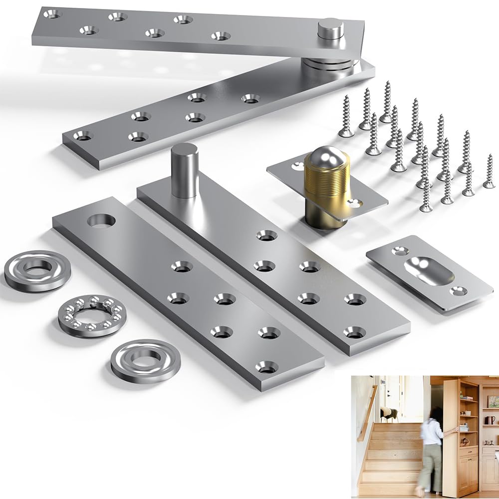 Bisagra de Puerta Oculta de Acero Inoxidable, Plata | Bisagra Pivotante para Puerta Oculta Giratoria de 360, Soportar de 136 kg para Pesada Puertas Secretas Invisibles Librerías