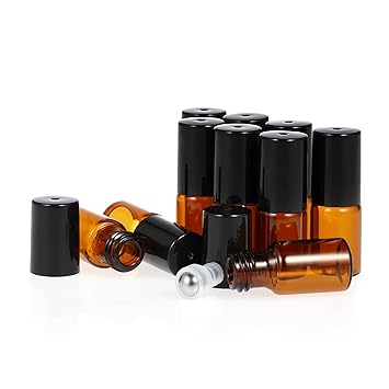 Belity 10 Pcs 3ml Amber Glass Essential Oils Roller Bottle Roll-on Bottles Stainless Steel Roller Ball Essential Oil Jar with 3ml Dropper