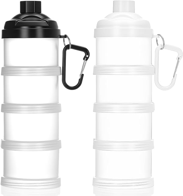 Baderke 2 Envases para proteína, 4 capas apilables, negro y blanco
