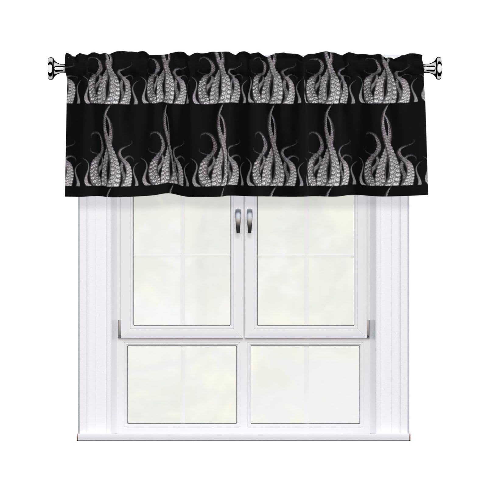 HJFCZH WHJSSF Octopus Tentacles Prints 54x18in Curtain Valance - Peach Skin Polyester Kitchen Cover with Light Filtering Floral & 3" Rod Pocket