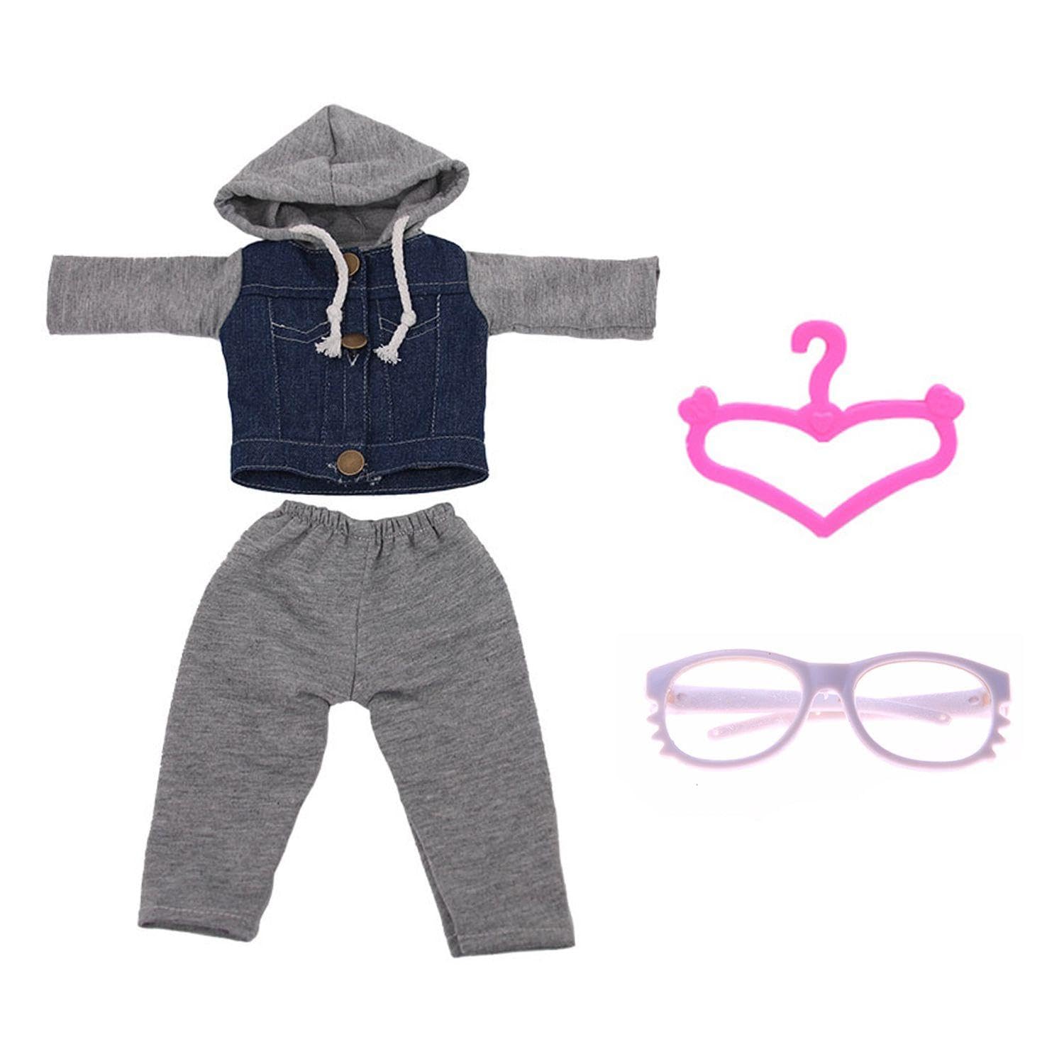 Ubsiuh Blue 1 Piece Of Denim Suit, With 1 Piece Of Mini Hanger And 1 Piece Of Glasses, Toys, Cute Clothes, Cute Accessories
