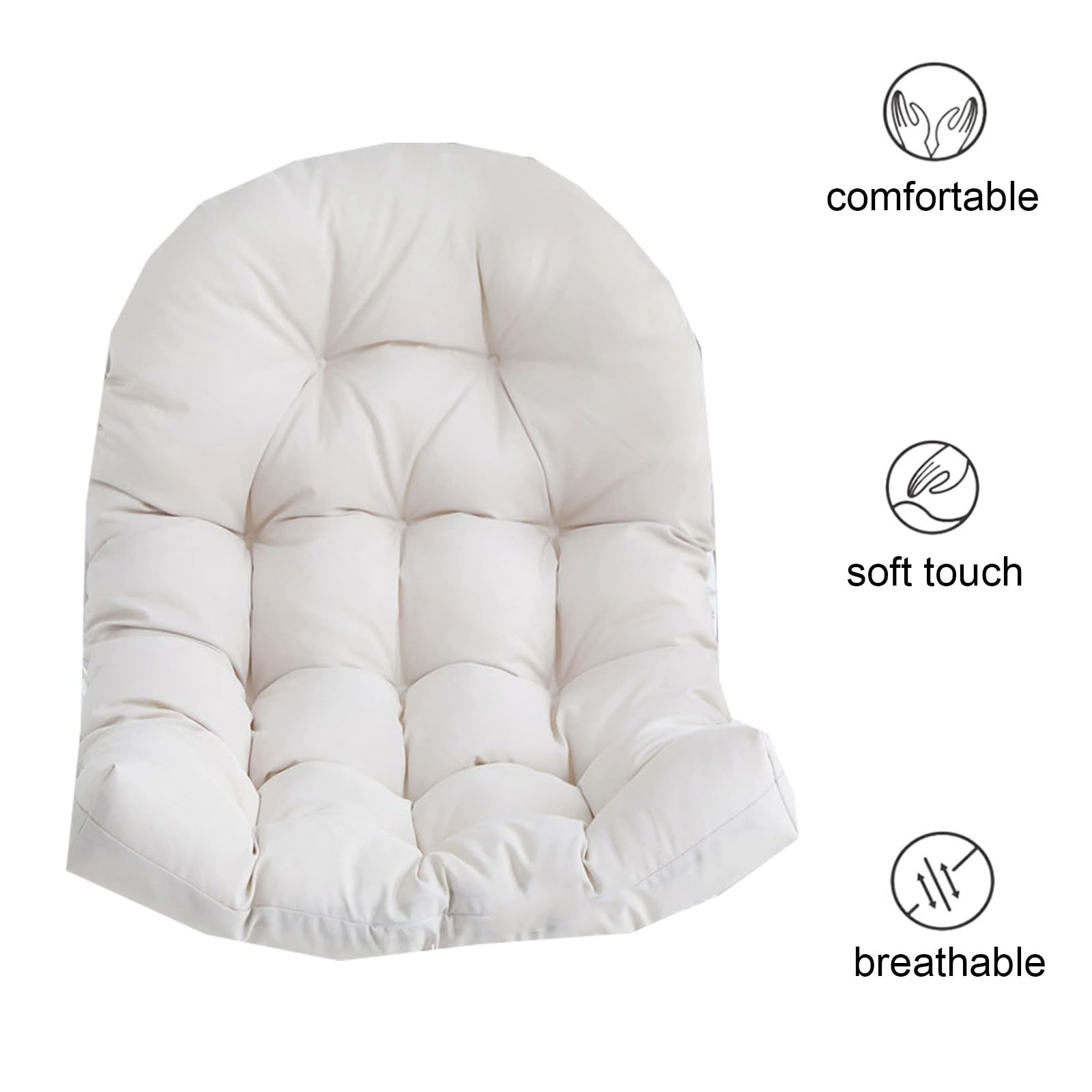 Cómodo cojín impermeable para silla de huevo, suave, para colgar en interiores y exteriores, transpirable, para jardín, patio, hogar (blanco, 120 x 100 cm)