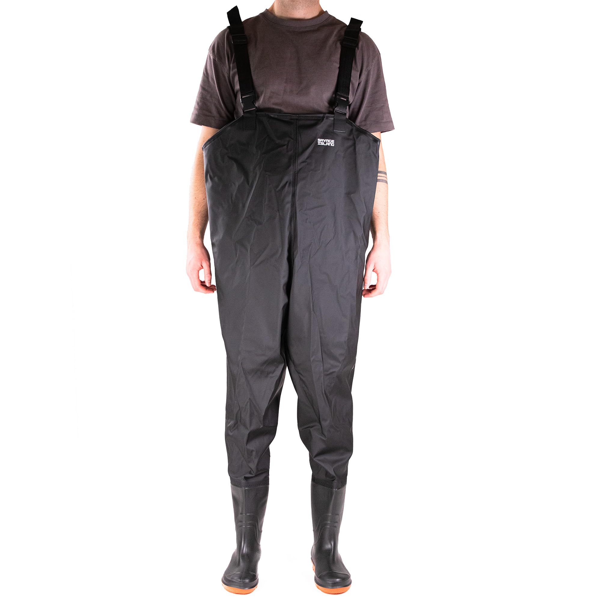 Savage Island Waterproof Chest Waders with Boots - PVC Coated – for Fishing, Farming & Outdoor Use - Black, UK 12