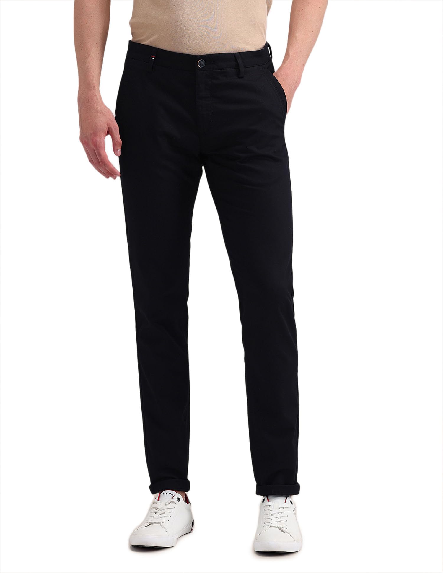 Men's Black Solid Mid Rise Dark Cotton 1010 Men's Casual Trousers (USTRO1597_Black_30)-image-26