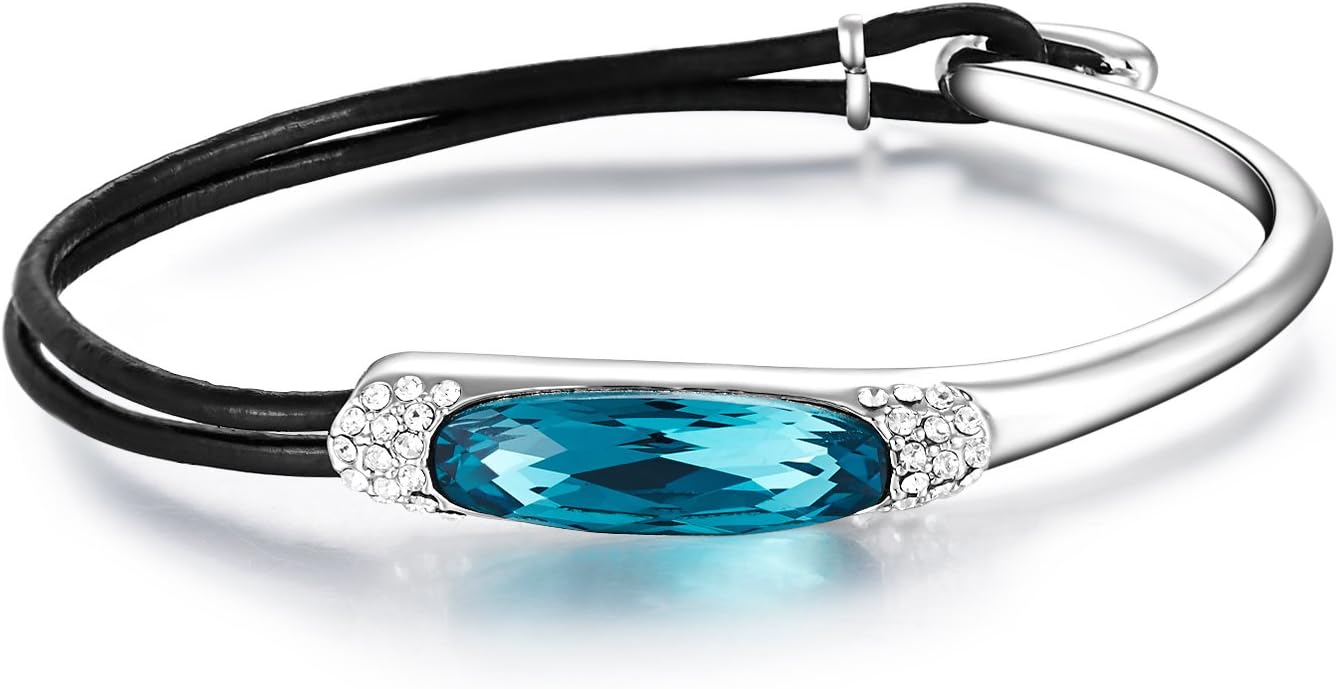 Mondaynoon” Elegant Lady” Swarovski Elements Women’s Rope Bangle Crystal Bracelet (White+Colorful Blue)
