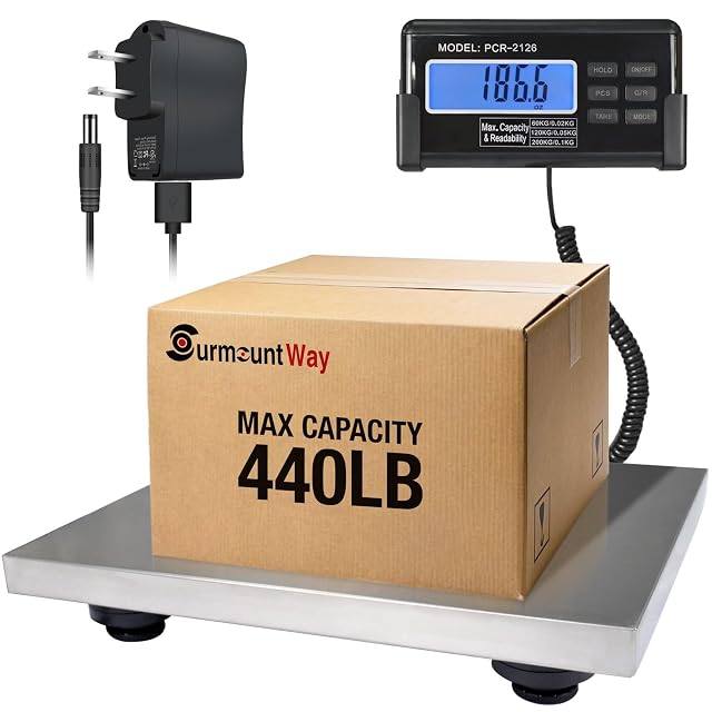Large 440lbs Shipping Scale 15X 12 Platform Heavy Duty Stainless Steel Platform for Postal Industrial Floor Business Office