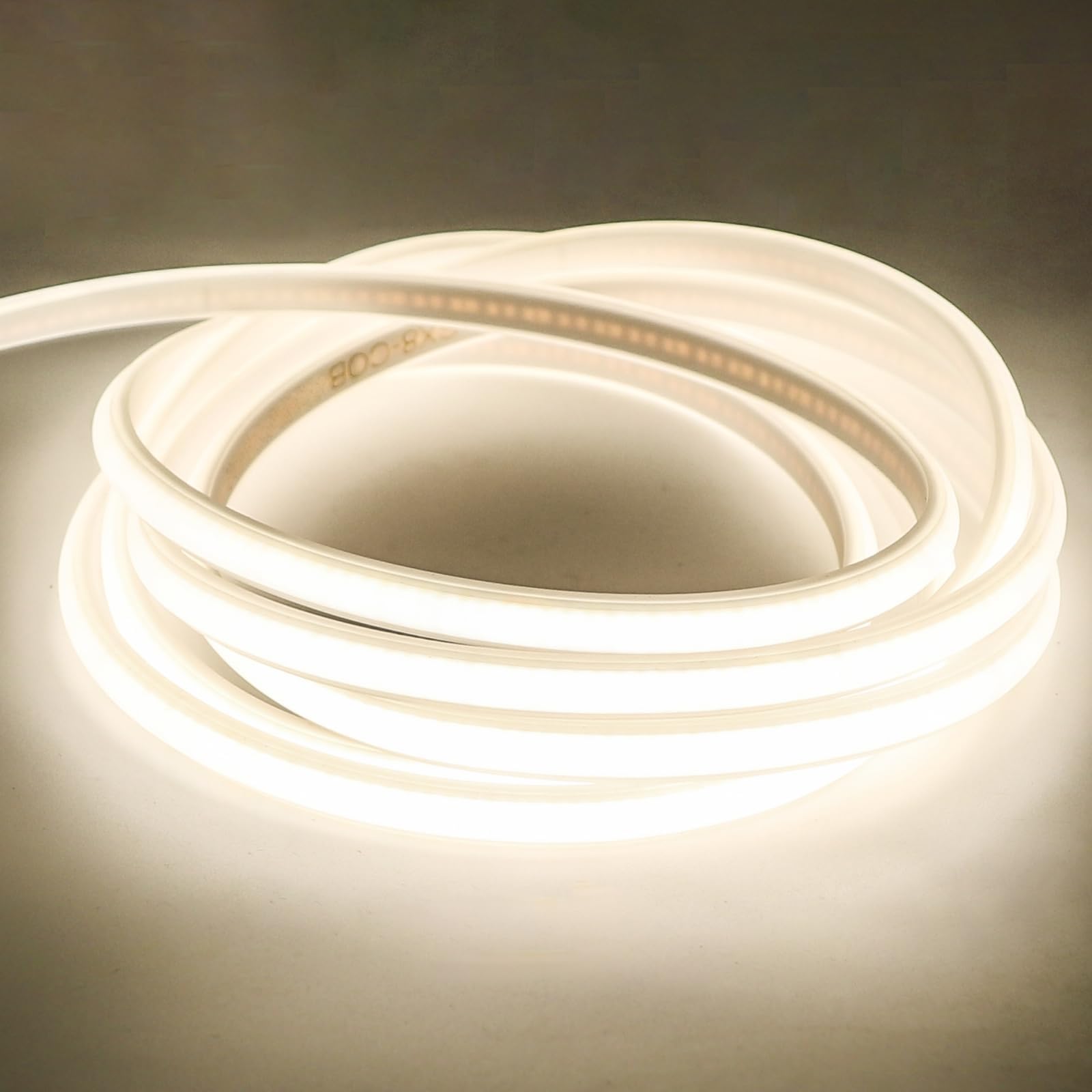 6.56 Foot Outdoor LED Strip Lights Waterproof 110V COB LED Strip | Cuttable Rope Light 4000K White Super Bright Cabinet Lights with US Plug for Bedroom Kitchen Closet Living Room Decor