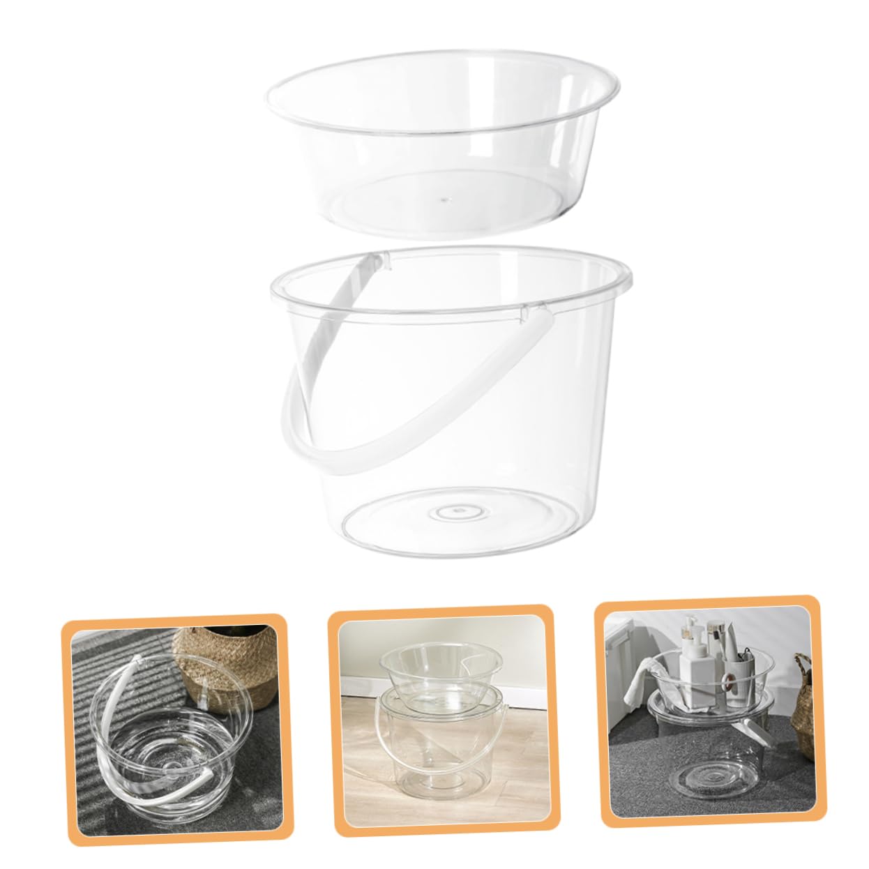 Cubos De Limpieza Transparentes Tapa 2 Piezas, Cubo Pequeño para Fregar Ligero Asa, Organizador Doméstico Multifuncional para Lavar Pies, Lavar Cara y Ropa Casa