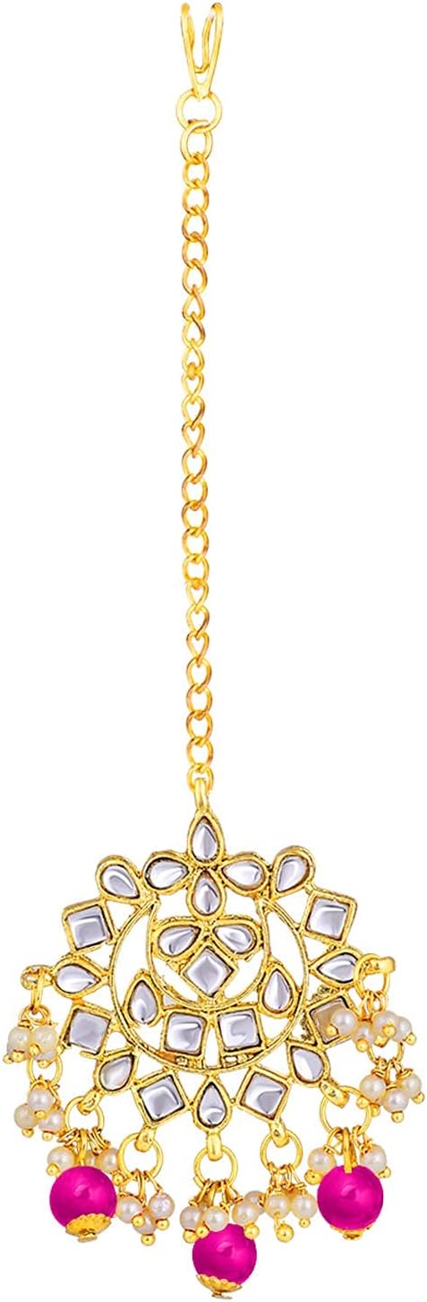 Aheli Elegant Indian Faux Kundan Studded Choker Necklace with Maang Tikka Set Ethnic Wedding Wear Bharatanatyam jewellery set Gift for Women